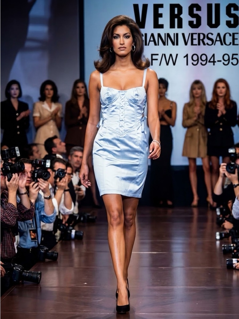 Vintage Versace Icy Blue Satin Bodycon Mini Corset Dress - 4/XS, F/W 1994